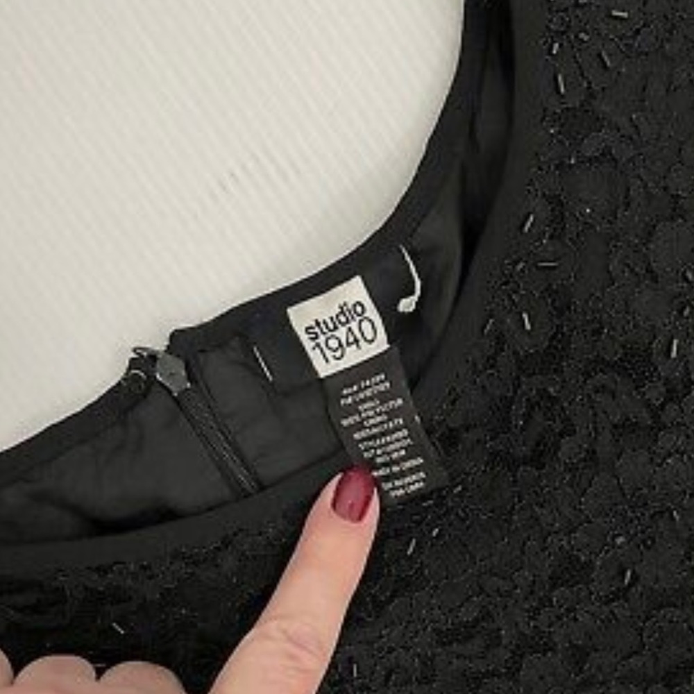 Designer Studio 1940 Short Sleeve Black Lace & Beaded Lined Size 18W. - Picture 2 of 5